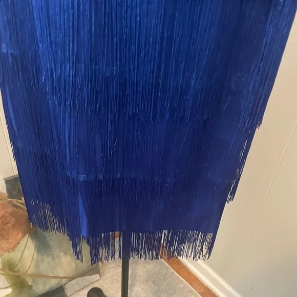 Elegant Blue Fringe Midi Skirt - Picture 3 of 6